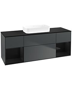 Villeroy und Boch Finion Waschtischunterschrank F742PHHG 160x60,3x50,1cm, Regale Glossy black lacquer, Midnight Blue Matt Lacquer