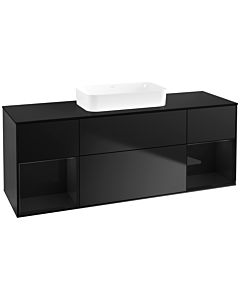 Villeroy und Boch Finion Waschtischunterschrank F742PHPD 160x60,3x50,1cm, Regale Glossy black lacquer, Black matt lacquer