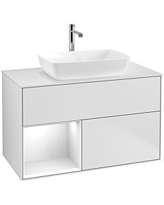 Villeroy und Boch Finion Waschtischunterschrank F771GFMT 100cm, Abdeckplatte white matt, Regale Glossy white lacquer, White matt lacquer