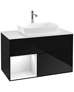 Villeroy und Boch Finion Waschtischunterschrank F771GFPH 100cm, Abdeckplatte white matt, Regale Glossy white lacquer, Glossy Black Lacquer