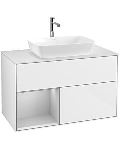 Villeroy und Boch Finion Waschtischunterschrank F771GJGF 100cm, Abdeckplatte white matt, Regale Light grey matt lacquer, Glossy white lacquer