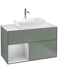 Villeroy und Boch Finion Villeroy und Boch F771GJGM 100cm, plaque de finition blanc mat, étagères laqué gris clair mat, Olive Matt Lacquer