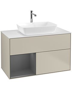 Villeroy und Boch Finion Villeroy und Boch F771GKHH 100cm, plaque de finition blanc mat, étagères laqué mat anthracite, Sand Matt Lacquer