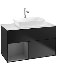 Villeroy und Boch Finion Villeroy und Boch F771GKPD 100cm, plaque de recouvrement blanc mat, étagères laqué anthracite mat, laqué noir mat