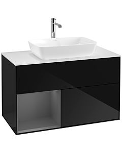 Villeroy und Boch Finion Waschtischunterschrank F771GKPH 100cm, Abdeckplatte white matt, Regale Anthracite matt lacquer, Glossy Black Lacquer