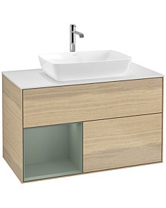 Villeroy und Boch Finion Villeroy und Boch F771GMPC 100cm, plaque de finition blanc mat, étagères olive laqué mat, Oak Veneer