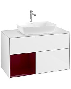 Villeroy und Boch Finion Waschtischunterschrank F771HBGF 100cm, Abdeckplatte white matt, Regale Peony matt lacquer, Glossy white lacquer
