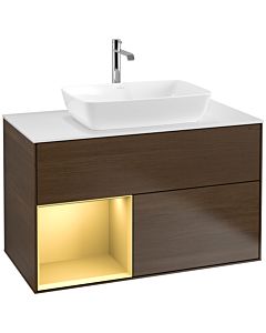 Villeroy und Boch Finion Villeroy und Boch Finion F771HFGN 100cm, cover plate white matt, shelves gold matt lacquer, walnut veneer