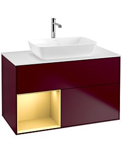 Villeroy und Boch Finion Waschtischunterschrank F771HFHB 100cm, Abdeckplatte white matt, Regale Gold matt lacquer, Peony Matt