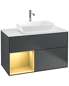 Villeroy und Boch Finion Villeroy und Boch F771HFHG 100cm, couvercle blanc mat, étagères laqué or mat, Midnight Blue Matt Lacquer