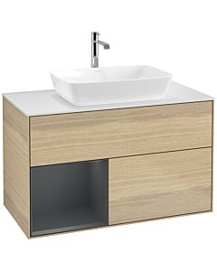 Villeroy und Boch Finion Villeroy und Boch F771HGPC 100cm, plaque de finition blanc mat, étagères laqué mat minuit, Oak Veneer