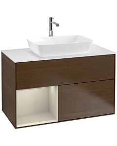 Villeroy und Boch Finion Villeroy und Boch F771HHGN 100cm, plateau blanc mat, étagères laqué mat, placage noyer