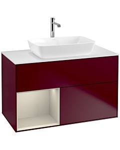 Villeroy und Boch Finion Villeroy und Boch F771HHHB 100cm, plaque de finition blanc mat, étagères laqué sable sable, Peony Matt