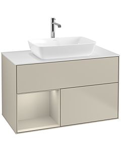 Villeroy und Boch Finion Waschtischunterschrank F771HHHH 100cm, Abdeckplatte white matt, Regale sand matt lacquer, Sand Matt Lacquer