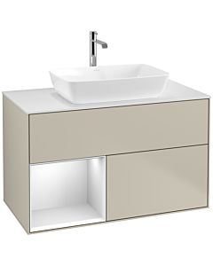 Villeroy und Boch Finion Villeroy und Boch F771MTHH 100cm, plaque de finition blanc mat, étagères laqué blanc mat, Sand Matt Lacquer