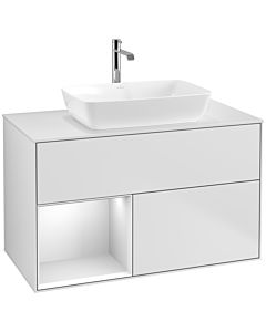 Villeroy und Boch Finion Villeroy und Boch F771MTMT 100cm, plaque de recouvrement blanc mat, étagères laqué blanc mat, laqué blanc mat