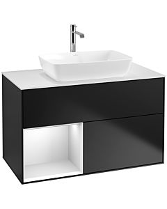 Villeroy und Boch Finion Villeroy und Boch F771MTPD 100cm, plaque de finition blanc mat, étagères laqué blanc mat, laqué noir mat