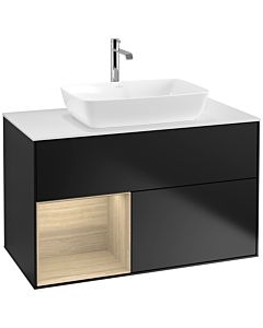 Villeroy und Boch Finion Villeroy und Boch F771PCPD 100cm, plaque de finition blanc mat, étagères Oak Veneer , laqué noir mat