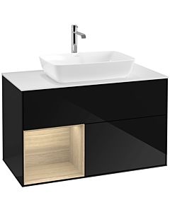 Villeroy und Boch Finion Villeroy und Boch F771PCPH 100cm, plaque de finition blanc mat, étagères Oak Veneer , Glossy Black Lacquer