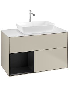 Villeroy und Boch Finion Waschtischunterschrank F771PDHH 100cm, Abdeckplatte white matt, Regale Black matt lacquer, Sand Matt Lacquer