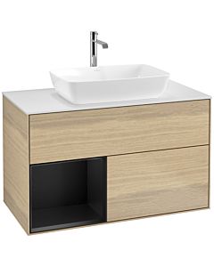 Villeroy und Boch Finion Villeroy und Boch F771PDPC 100cm, plaque de finition blanc mat, étagères laqué noir mat, Oak Veneer