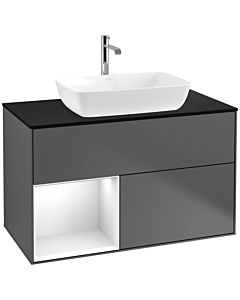 Villeroy und Boch Finion Villeroy und Boch F772GFGK 100cm, plaque de finition noir mat, étagères laqué blanc brillant, anthracite mat