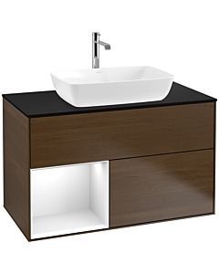 Villeroy und Boch Finion Villeroy und Boch Finion F772GFGN 100cm, cover plate black matt, shelves Glossy white lacquer, walnut veneer