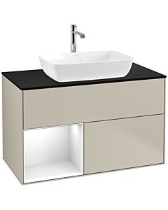 Villeroy und Boch Finion Villeroy und Boch F772GFHH 100cm, plaque de finition noir mat, étagères laqué blanc brillant, Sand Matt Lacquer