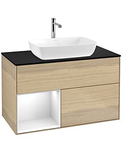 Villeroy und Boch Finion Villeroy und Boch F772GFPC 100cm, plaque de finition noir mat, étagères laqué blanc brillant, Oak Veneer