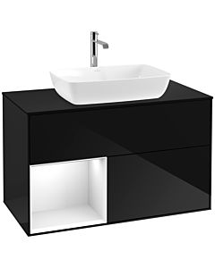 Villeroy und Boch Finion Waschtischunterschrank F772GFPH 100cm, Abdeckplatte black matt, Regale Glossy white lacquer, Glossy Black Lacquer