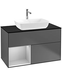 Villeroy und Boch Finion Villeroy und Boch F772GJGK 100cm, plaque de finition noir mat, étagères laqué gris clair mat, anthracite mat