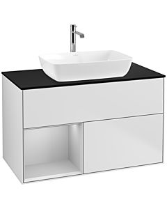 Villeroy und Boch Finion Waschtischunterschrank F772GJMT 100cm, Abdeckplatte black matt, Regale Light grey matt lacquer, White matt lacquer