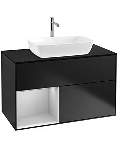 Villeroy und Boch Finion Waschtischunterschrank F772GJPD 100cm, Abdeckplatte black matt, Regale Light grey matt lacquer, Black matt lacquer
