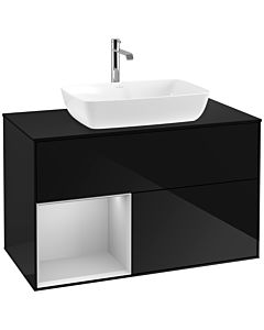 Villeroy und Boch Finion Waschtischunterschrank F772GJPH 100cm, Abdeckplatte black matt, Regale Light grey matt lacquer, Glossy Black Lacquer
