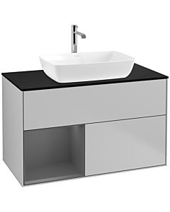 Villeroy und Boch Finion Villeroy und Boch F772GKGJ 100cm, plaque de finition noir mat, étagères laqué anthracite mat, gris clair mat