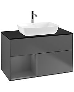 Villeroy und Boch Finion Villeroy und Boch F772GKGK 100cm, plaque de finition noir mat, étagères laqué anthracite mat, anthracite mat
