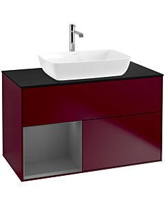 Villeroy und Boch Finion Waschtischunterschrank F772GKHB 100cm, Abdeckplatte black matt, Regale Anthracite matt lacquer, Peony Matt