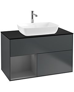 Villeroy und Boch Finion Villeroy und Boch F772GKHG 100cm, plaque de finition noir mat, étagères Laque anthracite mat, Midnight Blue Matt Lacquer
