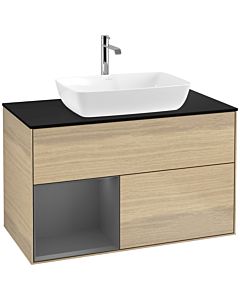 Villeroy und Boch Finion Waschtischunterschrank F772GKPC 100cm, Abdeckplatte black matt, Regale Anthracite matt lacquer, Oak Veneer