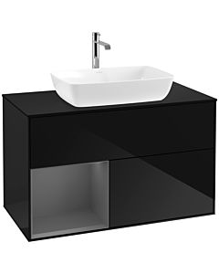 Villeroy und Boch Finion Waschtischunterschrank F772GKPH 100cm, Abdeckplatte black matt, Regale Anthracite matt lacquer, Glossy Black Lacquer