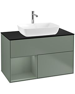 Villeroy und Boch Finion Villeroy und Boch F772GMGM 100cm, plaque de finition noir mat, étagères olive laqué mat, Olive Matt Lacquer