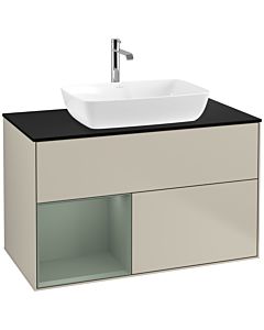 Villeroy und Boch Finion Villeroy und Boch F772GMHH 100cm, couvercle noir mat, étagères olive laqué mat, Sand Matt Lacquer