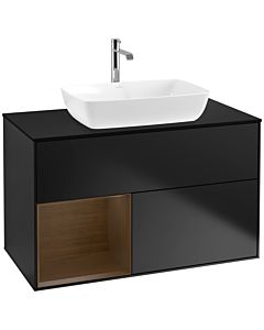 Villeroy und Boch Finion Villeroy und Boch F772GNPD 100cm, plaque de finition noir mat, étagères Walnut Veneer , laqué noir mat
