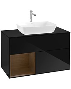 Villeroy und Boch Finion Villeroy und Boch F772GNPH 100cm, plaque de finition noir mat, étagères Walnut Veneer , Glossy Black Lacquer