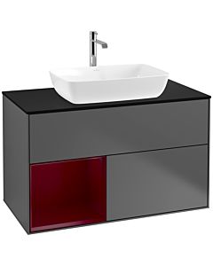 Villeroy und Boch Finion Waschtischunterschrank F772HBGK 100cm, Abdeckplatte black matt, Regale Peony matt lacquer, Anthracite matt