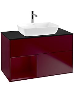 Villeroy und Boch Finion Waschtischunterschrank F772HBHB 100cm, Abdeckplatte black matt, Regale Peony matt lacquer, Peony Matt