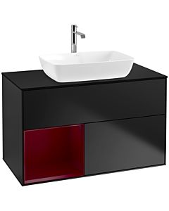 Villeroy und Boch Finion Waschtischunterschrank F772HBPD 100cm, Abdeckplatte black matt, Regale Peony matt lacquer, Black matt lacquer