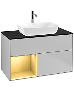 Villeroy und Boch Finion Villeroy und Boch F772HFGJ 100cm, plaque de finition noir mat, étagères laqué or mat, gris clair mat