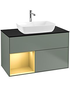 Villeroy und Boch Finion Villeroy und Boch F772HFGM 100cm, plaque de finition noir mat, étagères laqué or mat, Olive Matt Lacquer