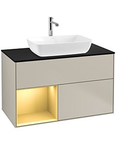 Villeroy und Boch Finion Waschtischunterschrank F772HFHH 100cm, Abdeckplatte black matt, Regale Gold matt lacquer, Sand Matt Lacquer